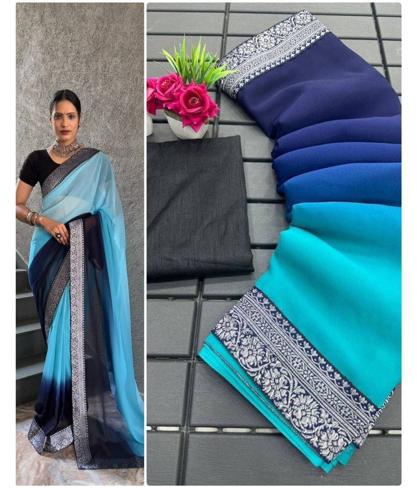 Aika Georgette Solid Saree With Unstitched Blouse Piece ( Turquoise ) Aika Georgette Solid Saree With Unstitched Blouse Piece ( Turquoise )