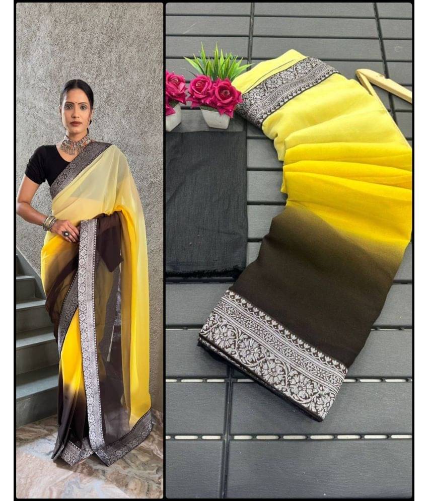 Aika Georgette Solid Saree With Unstitched Blouse Piece ( Yellow ) Aika Georgette Solid Saree With Unstitched Blouse Piece ( Yellow )