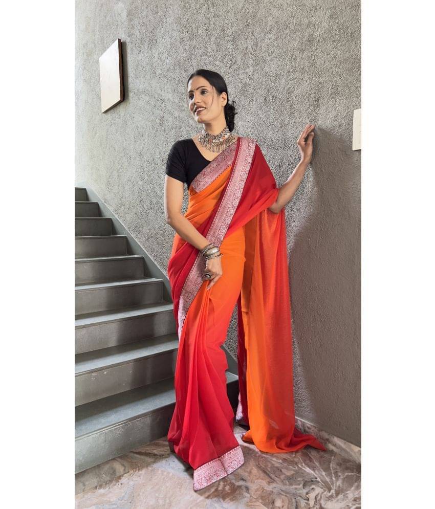 Aika Georgette Solid Saree With Unstitched Blouse Piece ( Red ) Aika Georgette Solid Saree With Unstitched Blouse Piece ( Red )