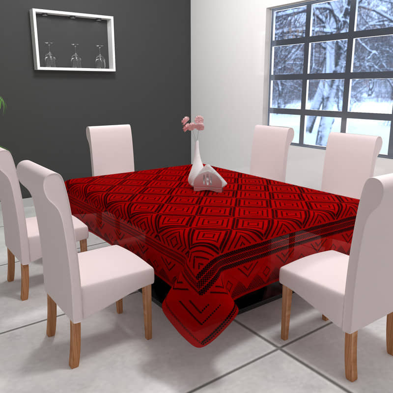 CASA FURNISHING Checks Polyester 6 Seater Rectangle Table Cover ( 228 x 152 ) cm Pack of 1 Maroon