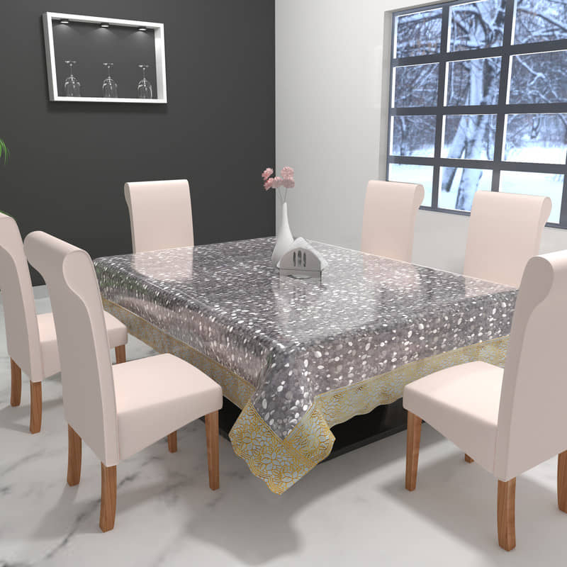 CASA FURNISHING Self Design PVC 6 Seater Rectangle Table Cover ( 228 x 152 ) cm Pack of 1 Gold