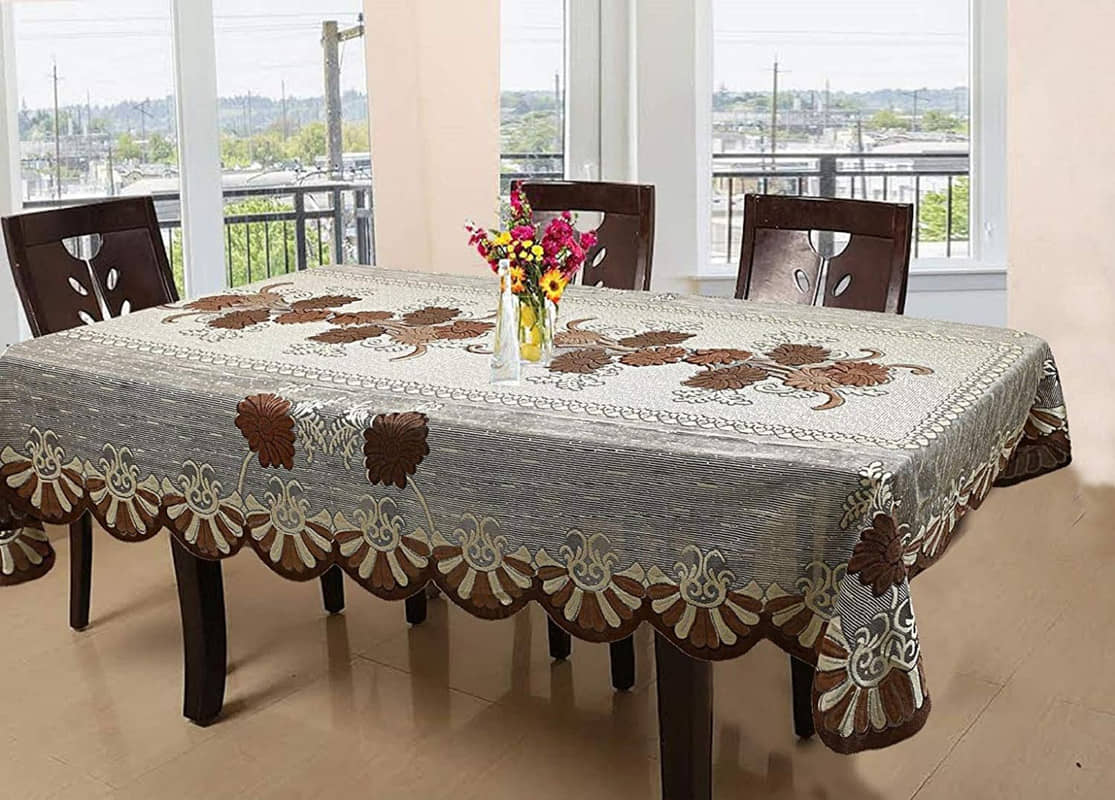 CASA FURNISHING Self Design Polyester 6 Seater Rectangle Table Cover ( 228 x 152 ) cm Pack of 1 Maroon