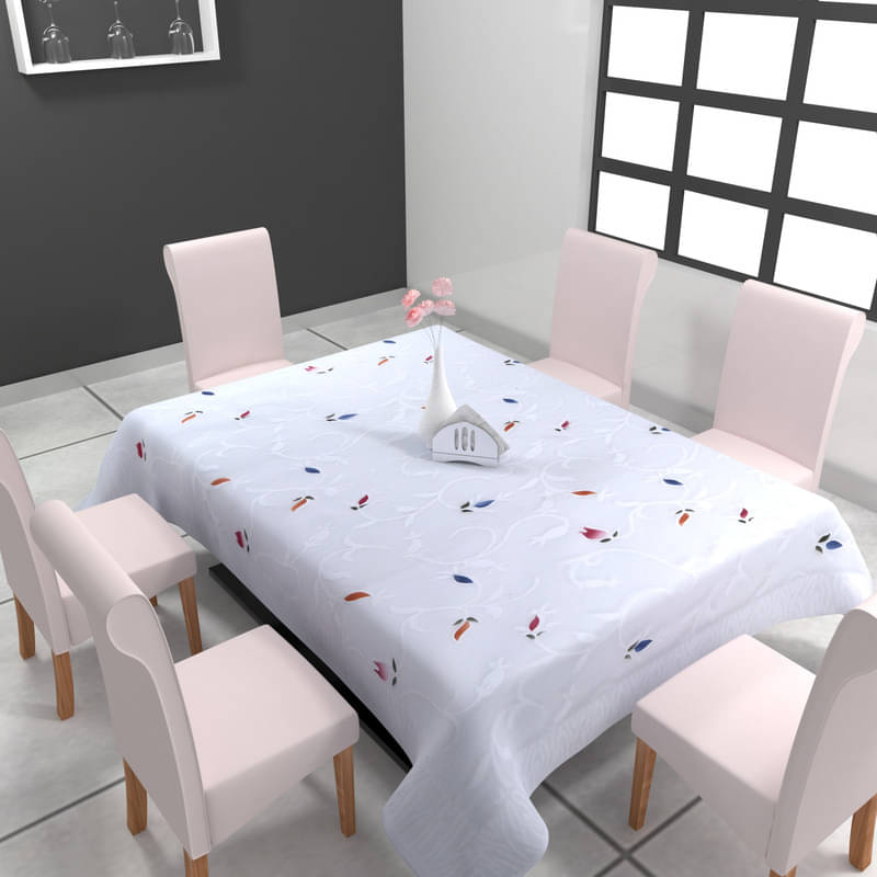 CASA FURNISHING Self Design Polyester 6 Seater Rectangle Table Cover ( 228 x 152 ) cm Pack of 1 White CASA FURNISHING Self Design Polyester 6 Seater Rectangle Table Cover ( 228 x 152 ) cm Pack of 1 White