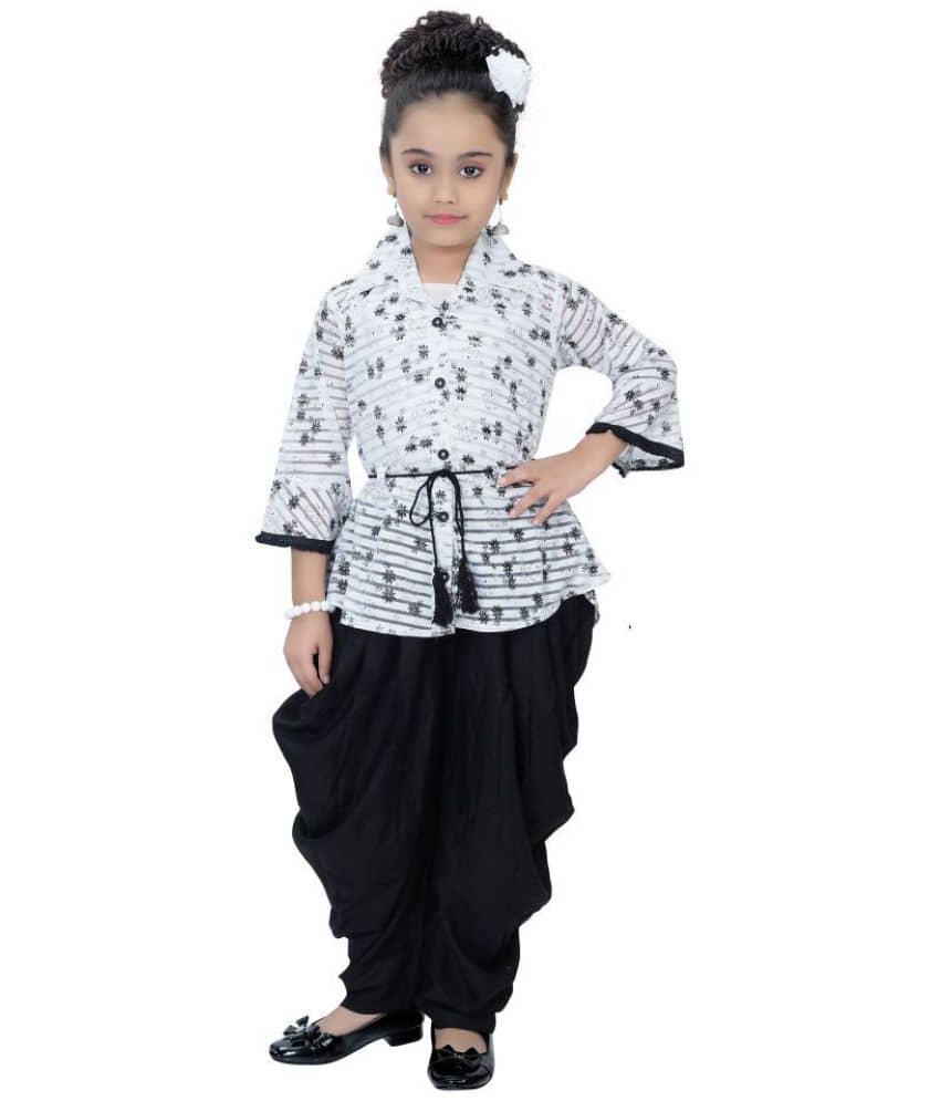 Cherry Tree Girls Cotton Blend Top & Dhoti Set ( Pack of 1 , Blue )