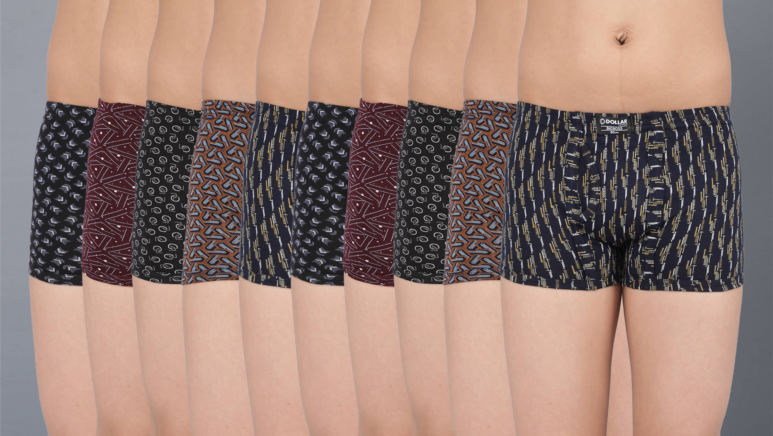 Dollar Bigboss Pack of 10 Boys Cotton Blend Trunks ( Multi Color ) - Nightwear & Loungewear | Buy online on ZillyBuy