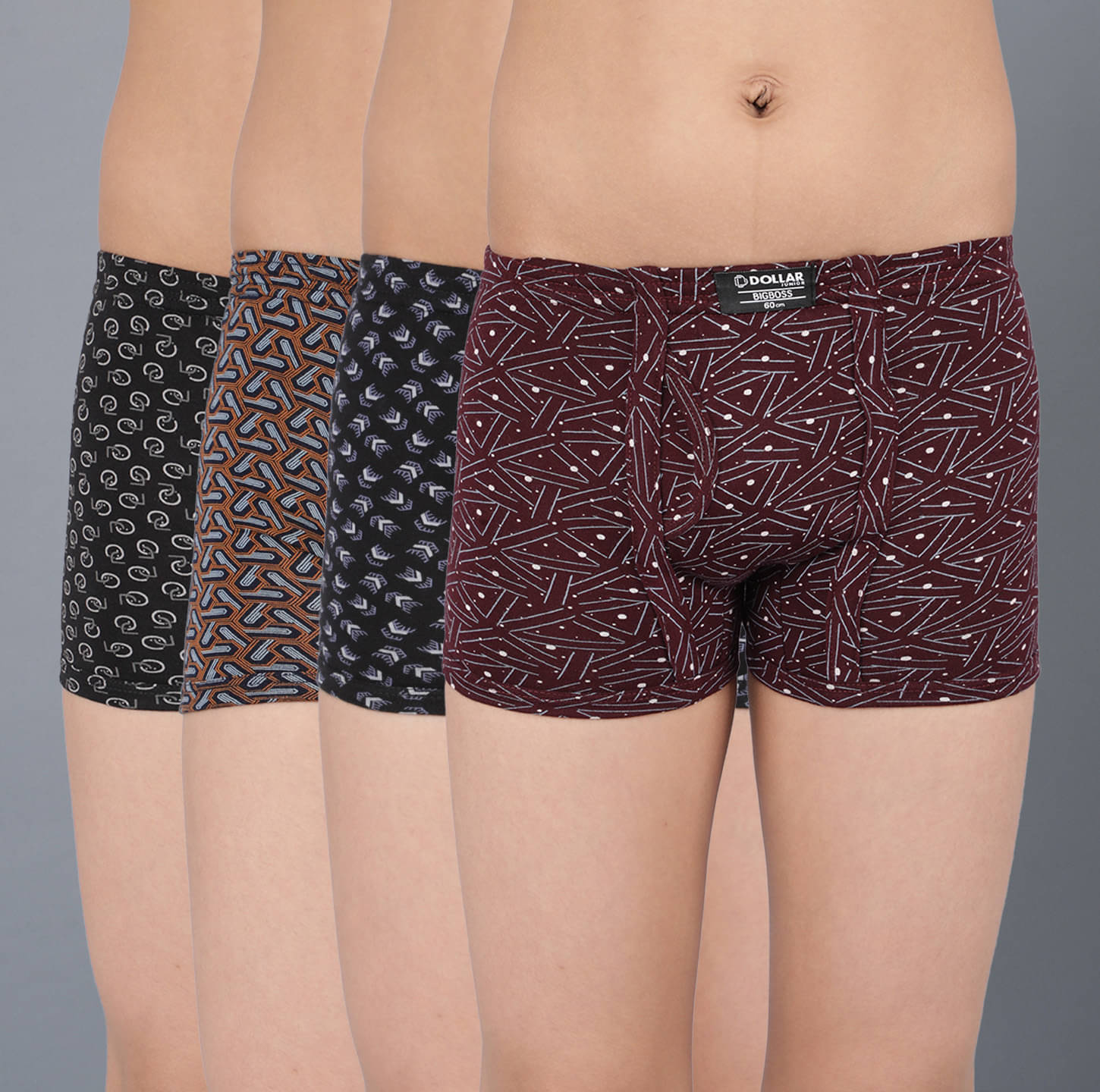     			Dollar Bigboss Pack of 4 Boys Cotton Blend Trunks ( Multi Color )