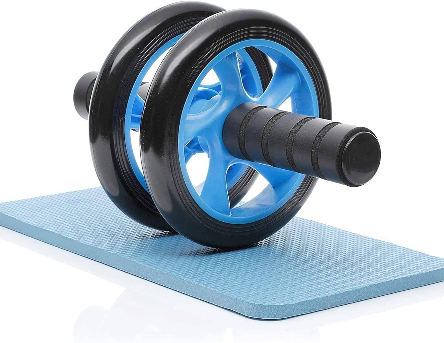     			Double Wheel Ab Roller with Non-Slip Handles & Knee Mat Home Gym Abdominal Exercise Equipment Core Workouts for Men and Women (Blue) (Pack of 1)