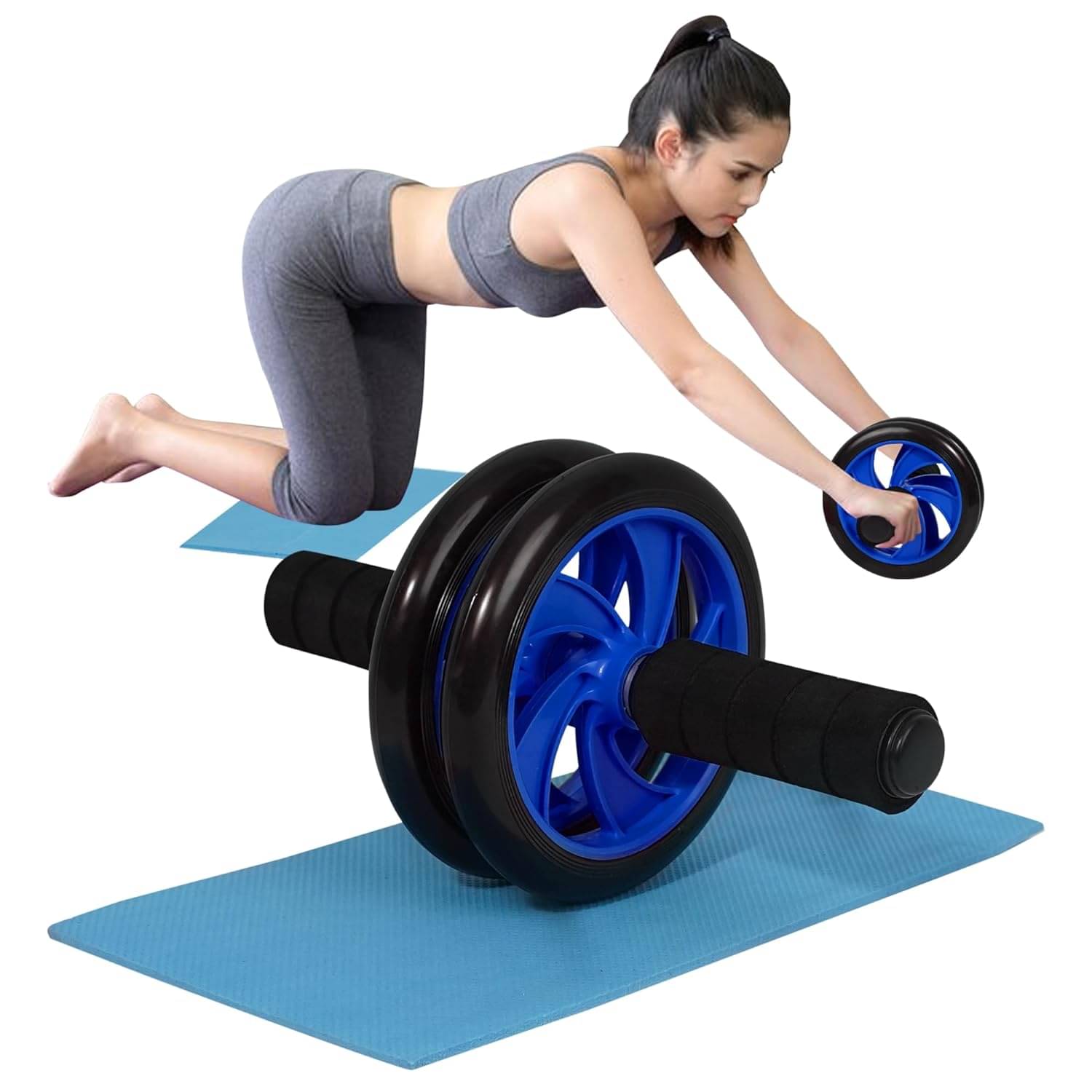 Double Wheel Total Body AB Roller Exerciser for Abdominal Stomach Exercise Training with Knee Mat Steel Handle for Men and Women (Pack of 1) Double Wheel Total Body AB Roller Exerciser for Abdominal Stomach Exercise Training with Knee Mat Steel Handle for Men and Women (Pack of 1)