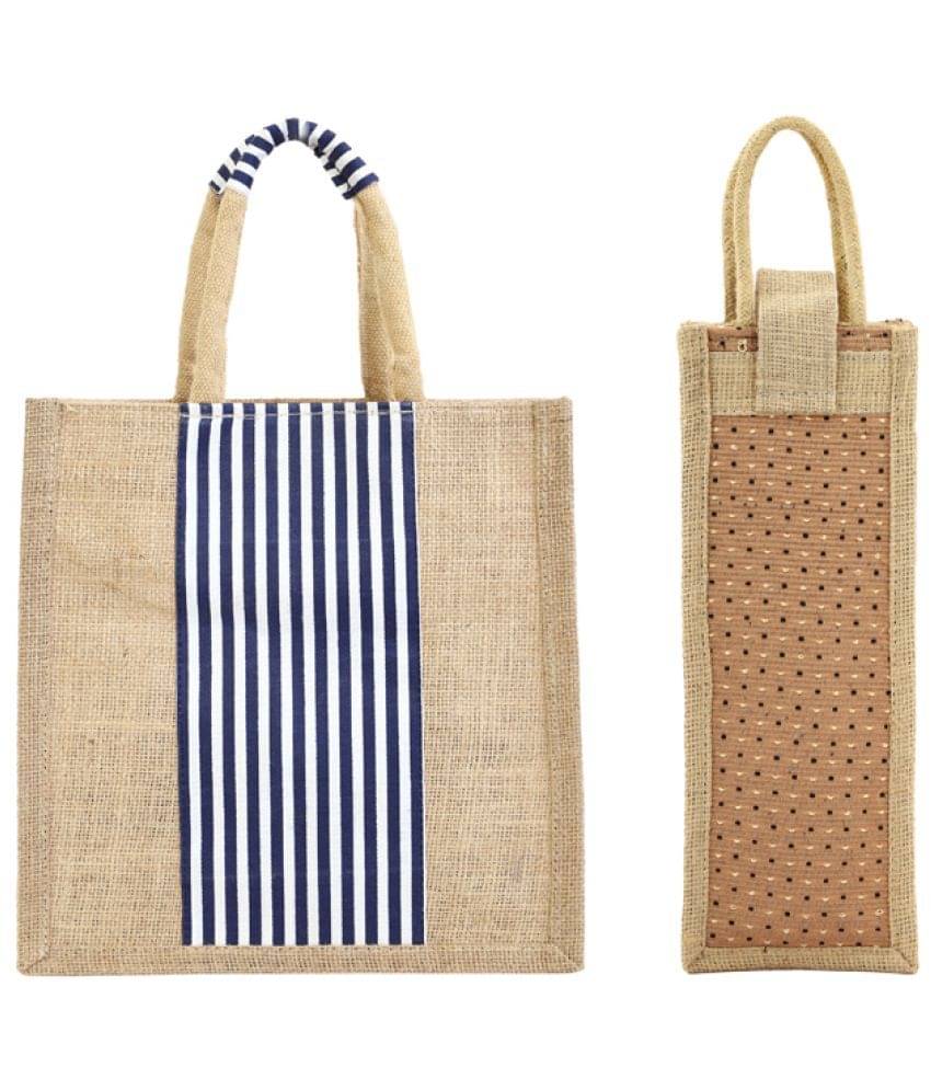     			ENSAC Handheld Jute Set of 2 ( Beige )