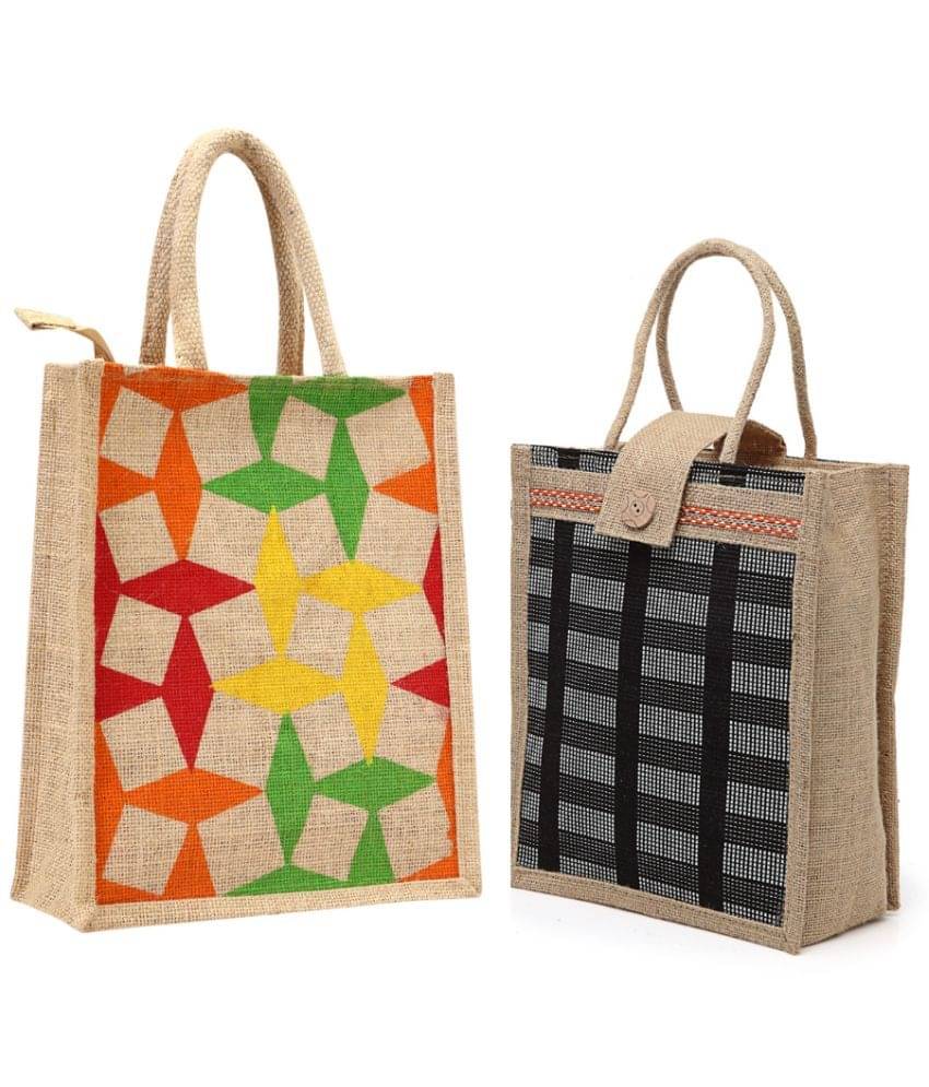     			ENSAC Handheld Jute Set of 2 ( Black )