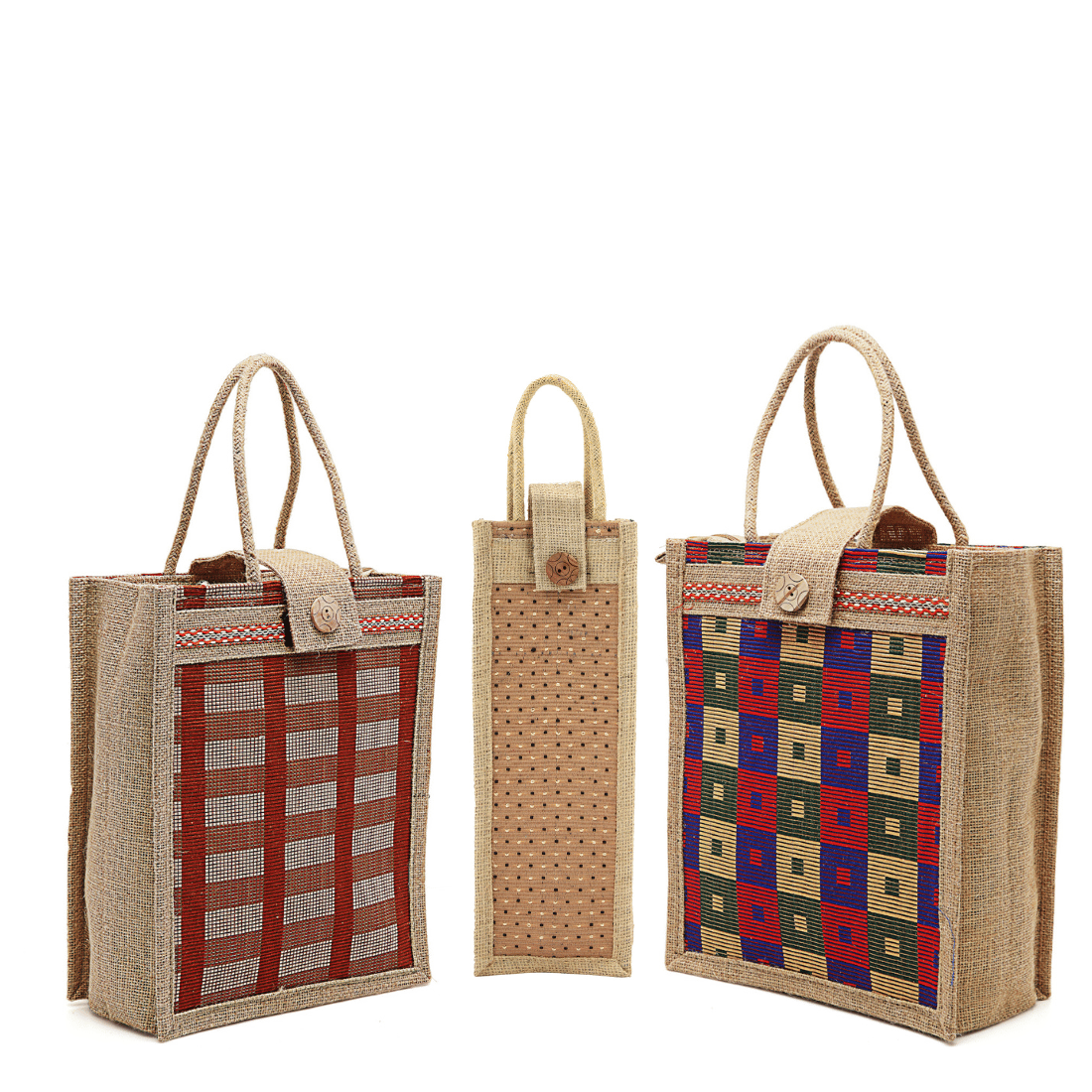     			ENSAC Handheld Jute Set of 3 ( Blue )