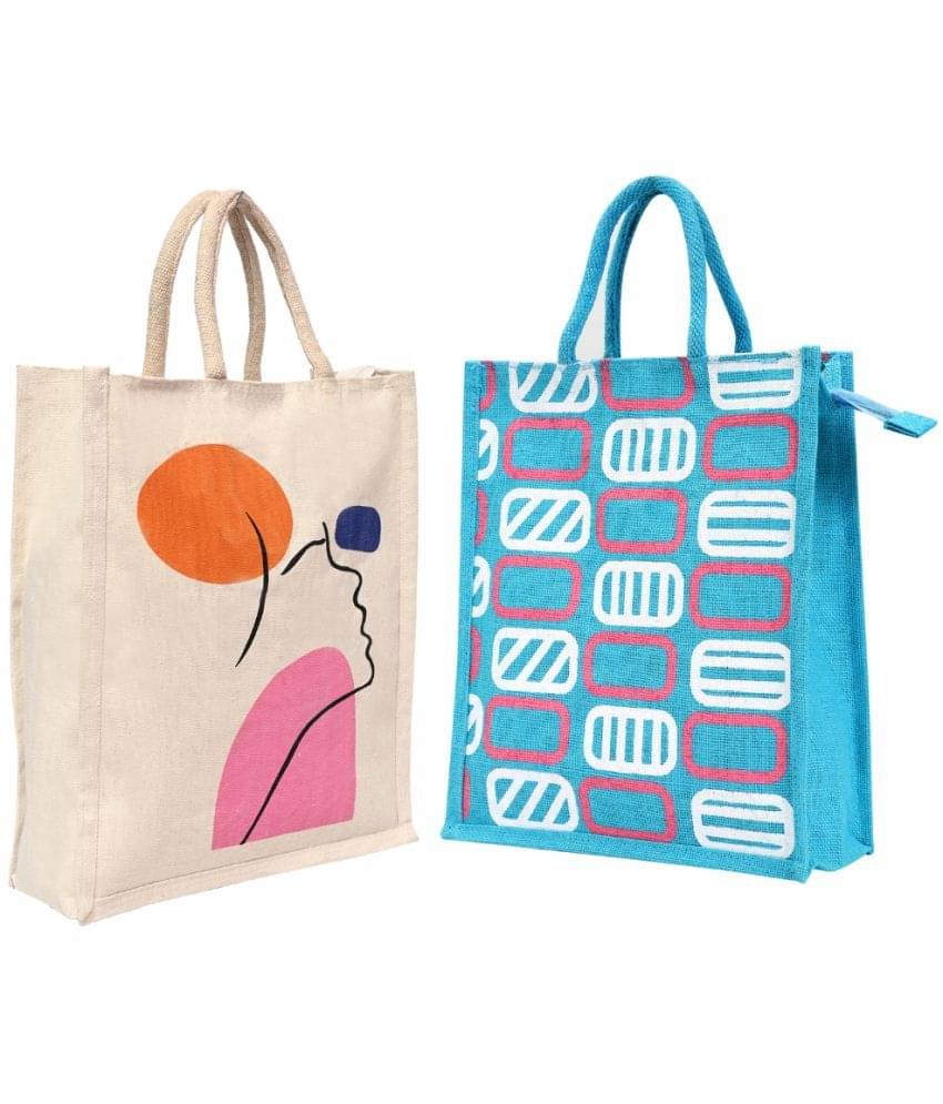     			ENSAC Handheld Jute Set of 2 ( Blue )