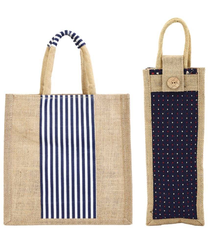     			ENSAC Handheld Jute Set of 2 ( Blue )