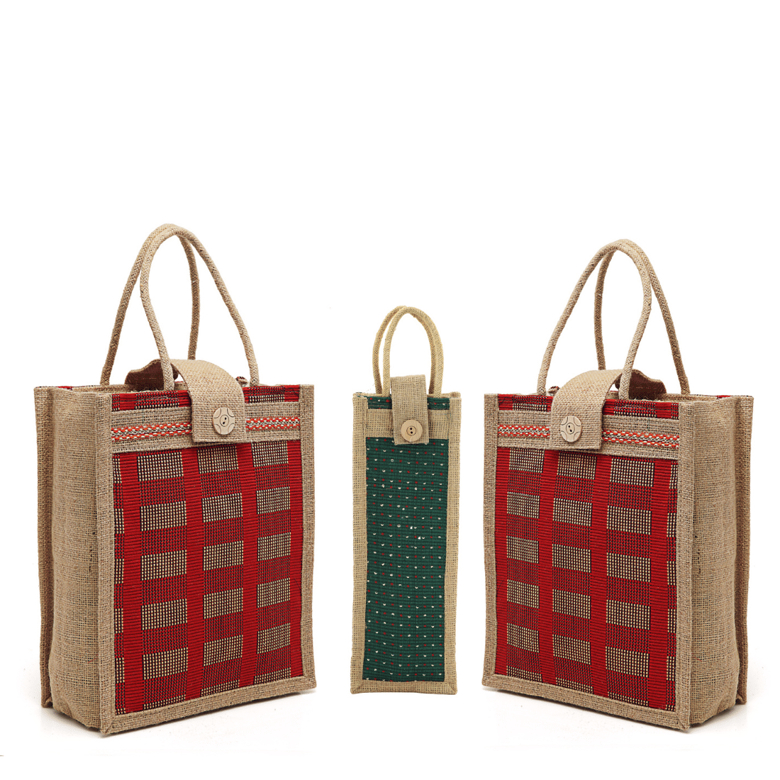     			ENSAC Handheld Jute Set of 3 ( Brown )