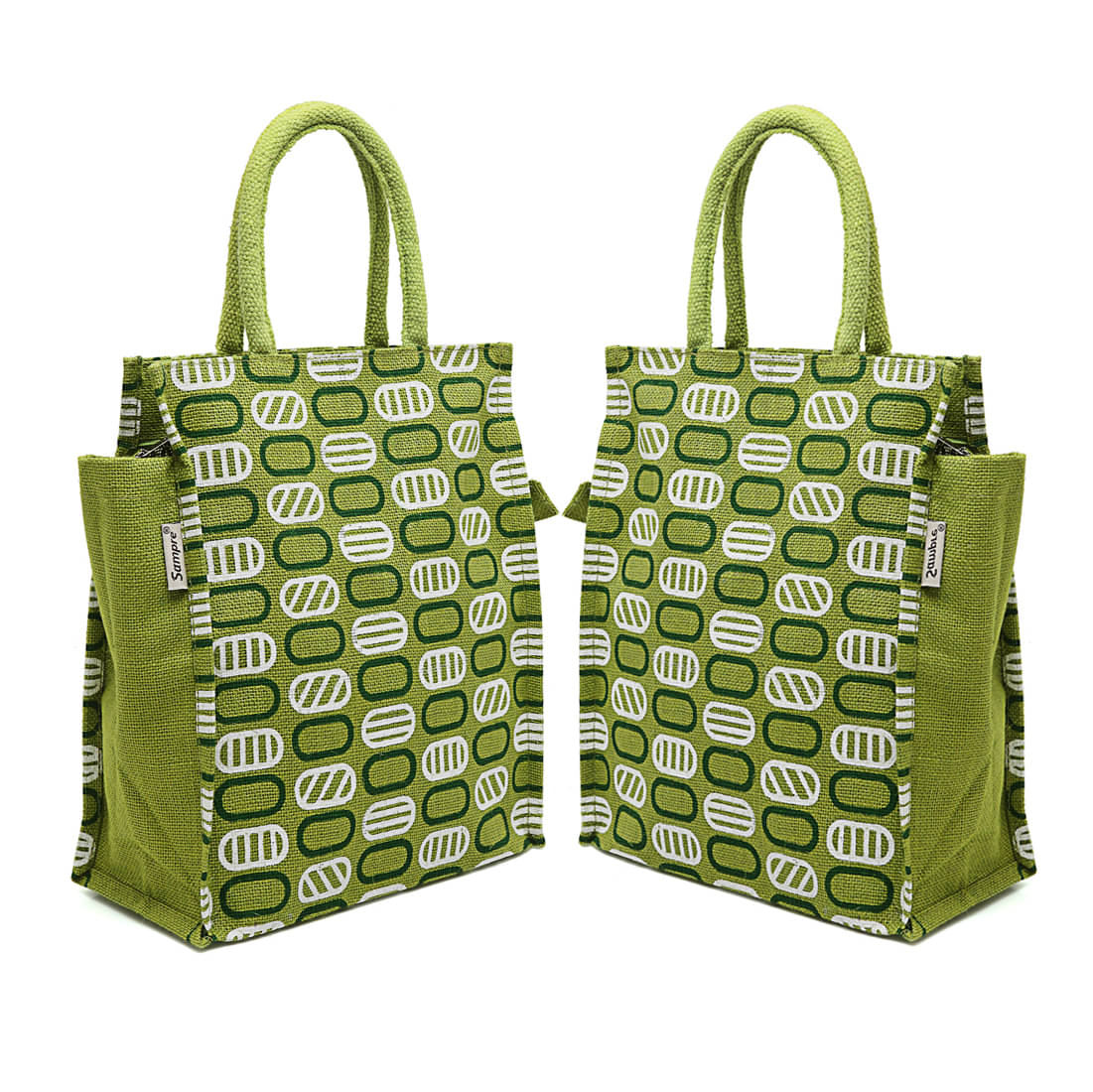     			ENSAC Handheld Jute Set of 2 ( Green )