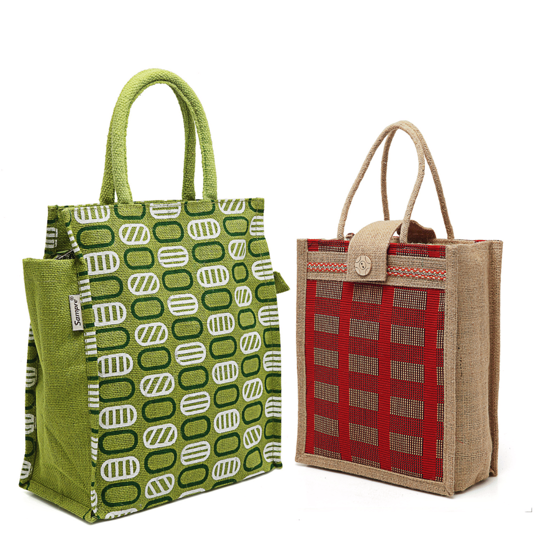     			ENSAC Handheld Jute Set of 2 ( Green )