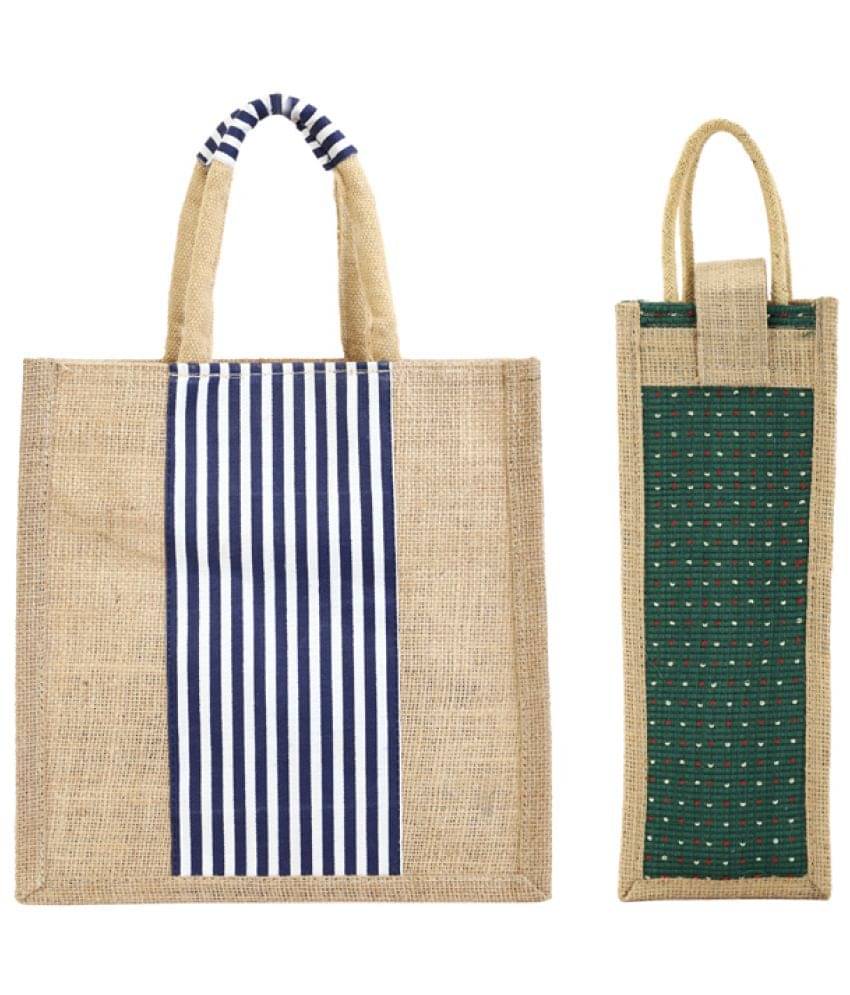     			ENSAC Handheld Jute Set of 2 ( Green )