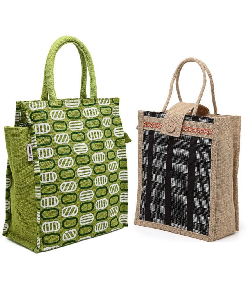     			ENSAC Handheld Jute Set of 2 ( Green )