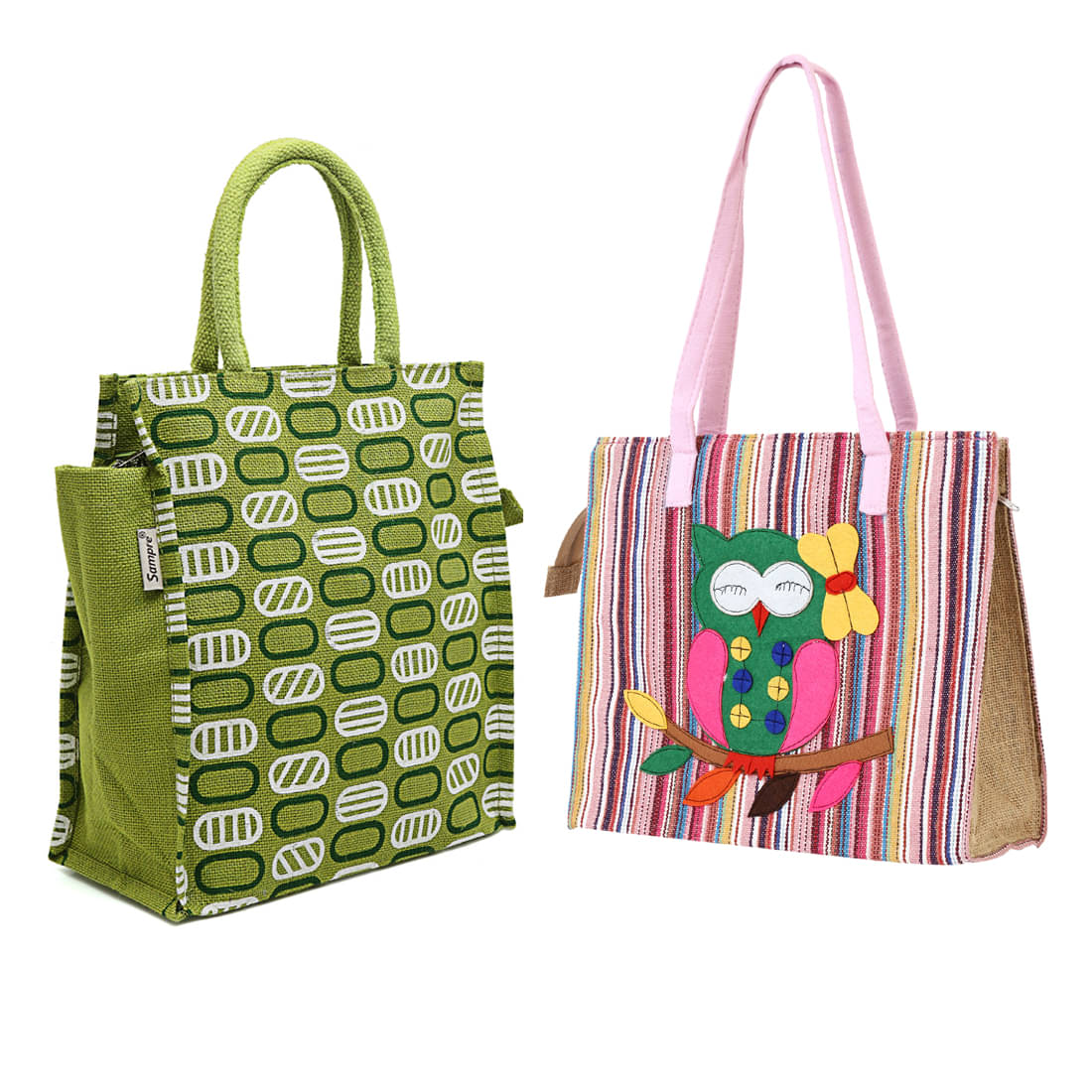     			ENSAC Handheld Jute Set of 2 ( Green )
