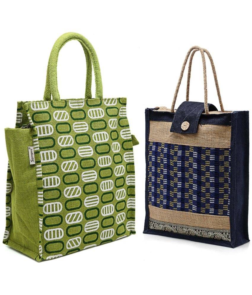     			ENSAC Handheld Jute Set of 2 ( Green )