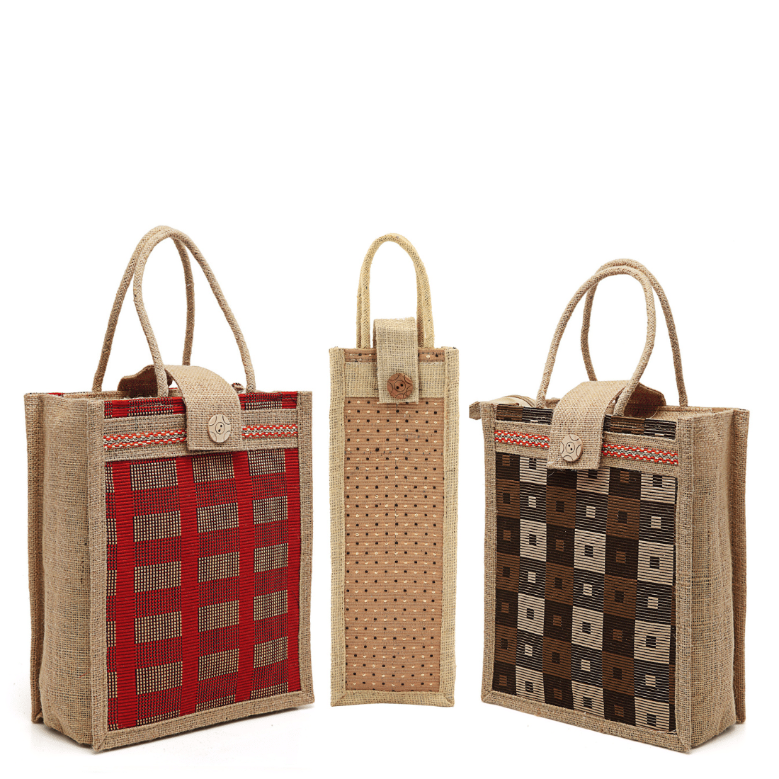     			ENSAC Handheld Jute Set of 3 ( Grey Melange )