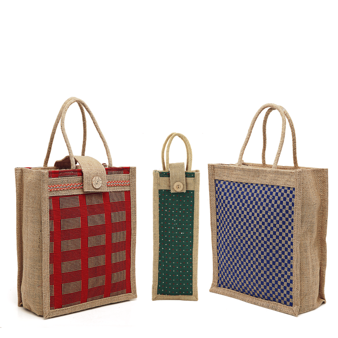     			ENSAC Handheld Jute Set of 3 ( Light Blue )