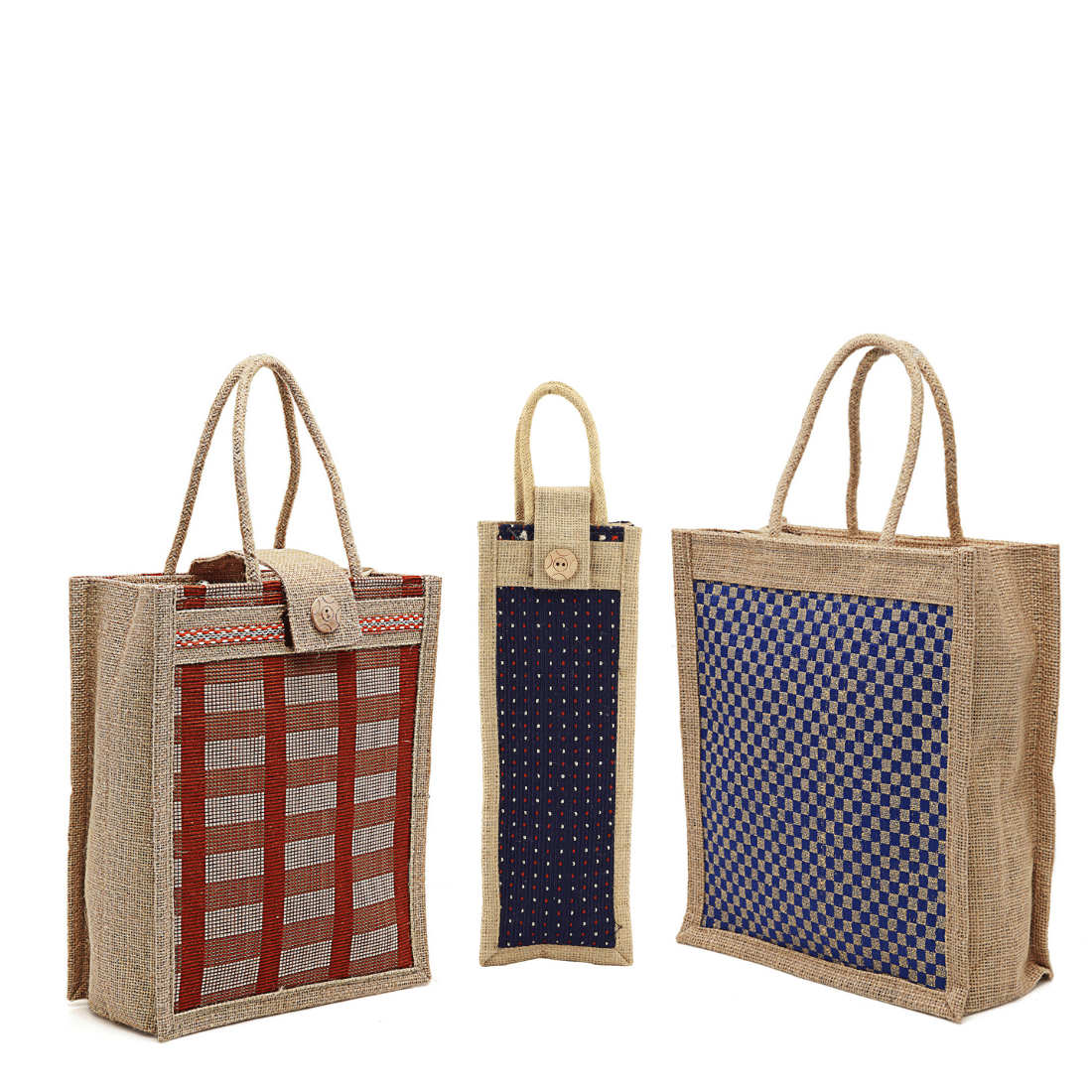    			ENSAC Handheld Jute Set of 3 ( Light Blue )