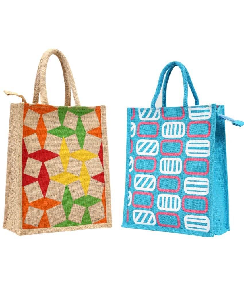     			ENSAC Handheld Jute Set of 2 ( Light Blue )