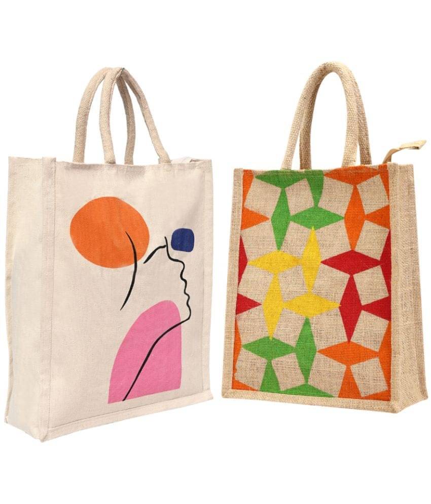     			ENSAC Handheld Jute Set of 2 ( Multicolor )