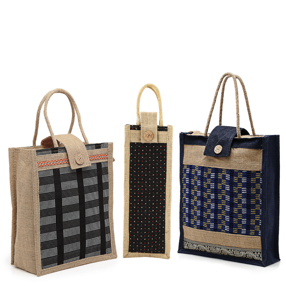    			ENSAC Handheld Jute Set of 3 ( Multicolor )