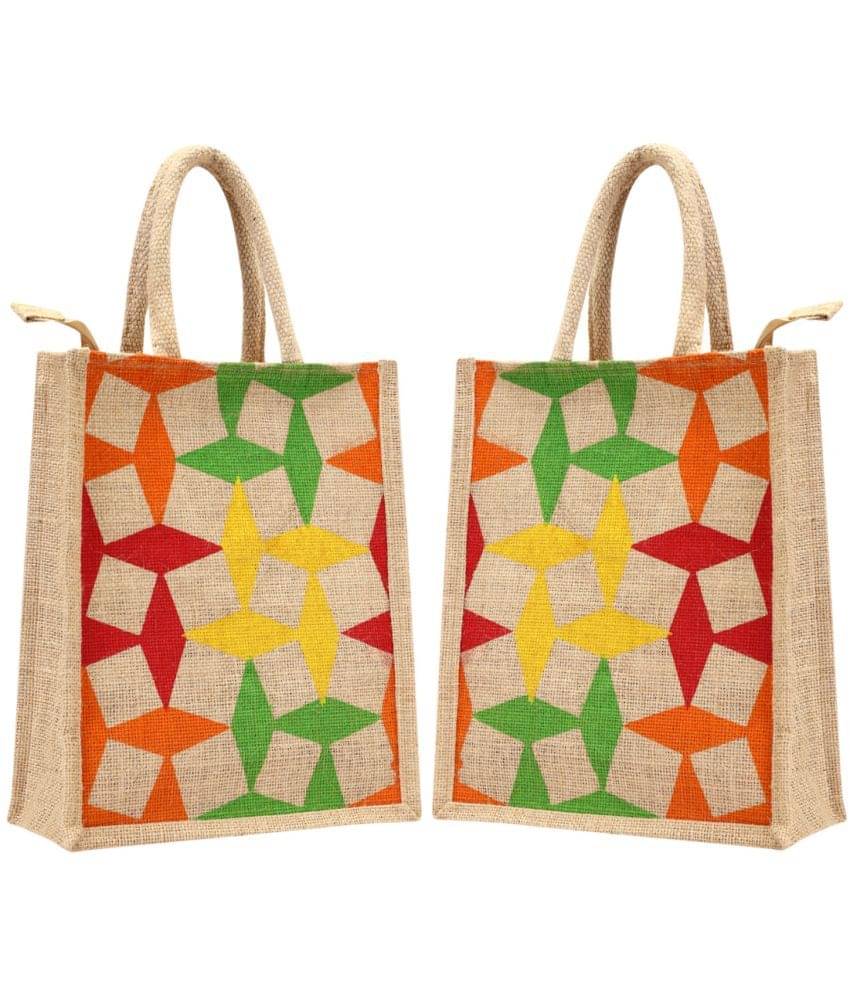     			ENSAC Handheld Jute Set of 2 ( Multicolor )