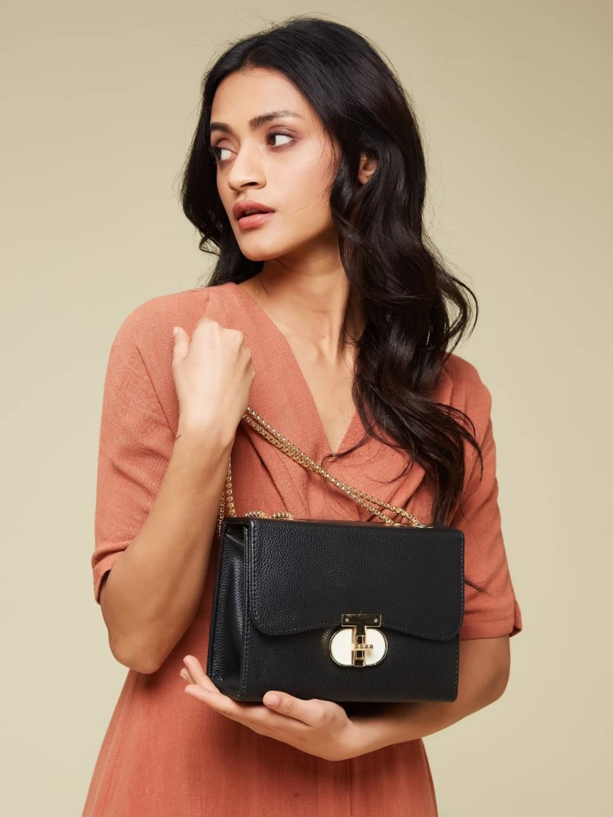     			Fargo Black PU Sling Bag