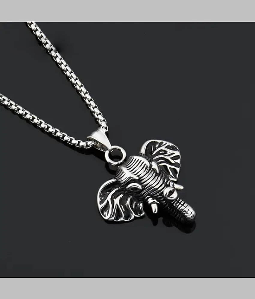 Fashion Frill Chain Necklace For Mens Elephent Head Design Stainless Steel Silver Color Lobster Clasp Chain Pendant For Men Boys Jewellery
