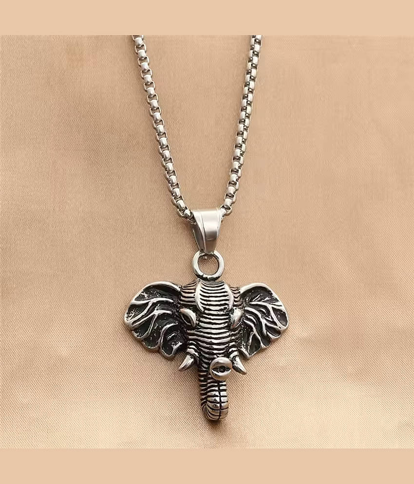 Fashion Frill Chain Necklace For Mens Elephent Head Design Stainless Steel Silver Color Lobster Clasp Chain Pendant For Men Boys Jewellery