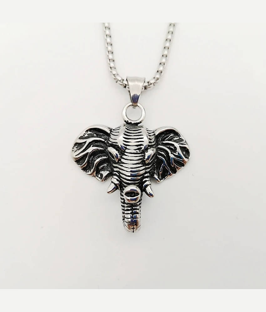 Fashion Frill Chain Necklace For Mens Elephent Head Design Stainless Steel Silver Color Lobster Clasp Chain Pendant For Men Boys Jewellery