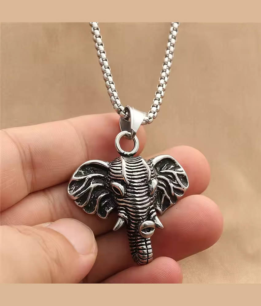Fashion Frill Chain Necklace For Mens Elephent Head Design Stainless Steel Silver Color Lobster Clasp Chain Pendant For Men Boys Jewellery