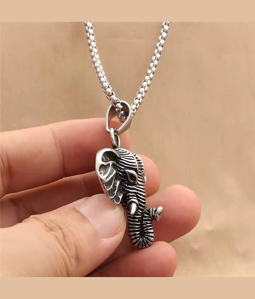 Fashion Frill Chain Necklace For Mens Elephent Head Design Stainless Steel Silver Color Lobster Clasp Chain Pendant For Men Boys Jewellery