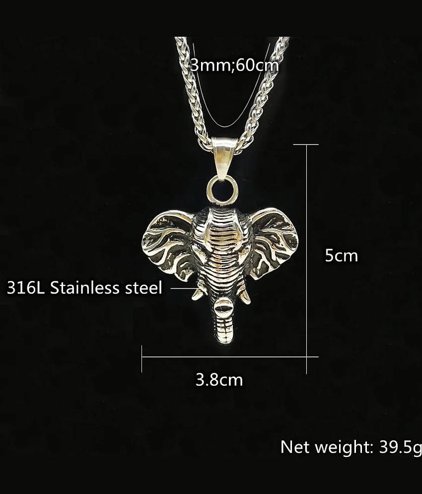 Fashion Frill Chain Necklace For Mens Elephent Head Design Stainless Steel Silver Color Lobster Clasp Chain Pendant For Men Boys Jewellery