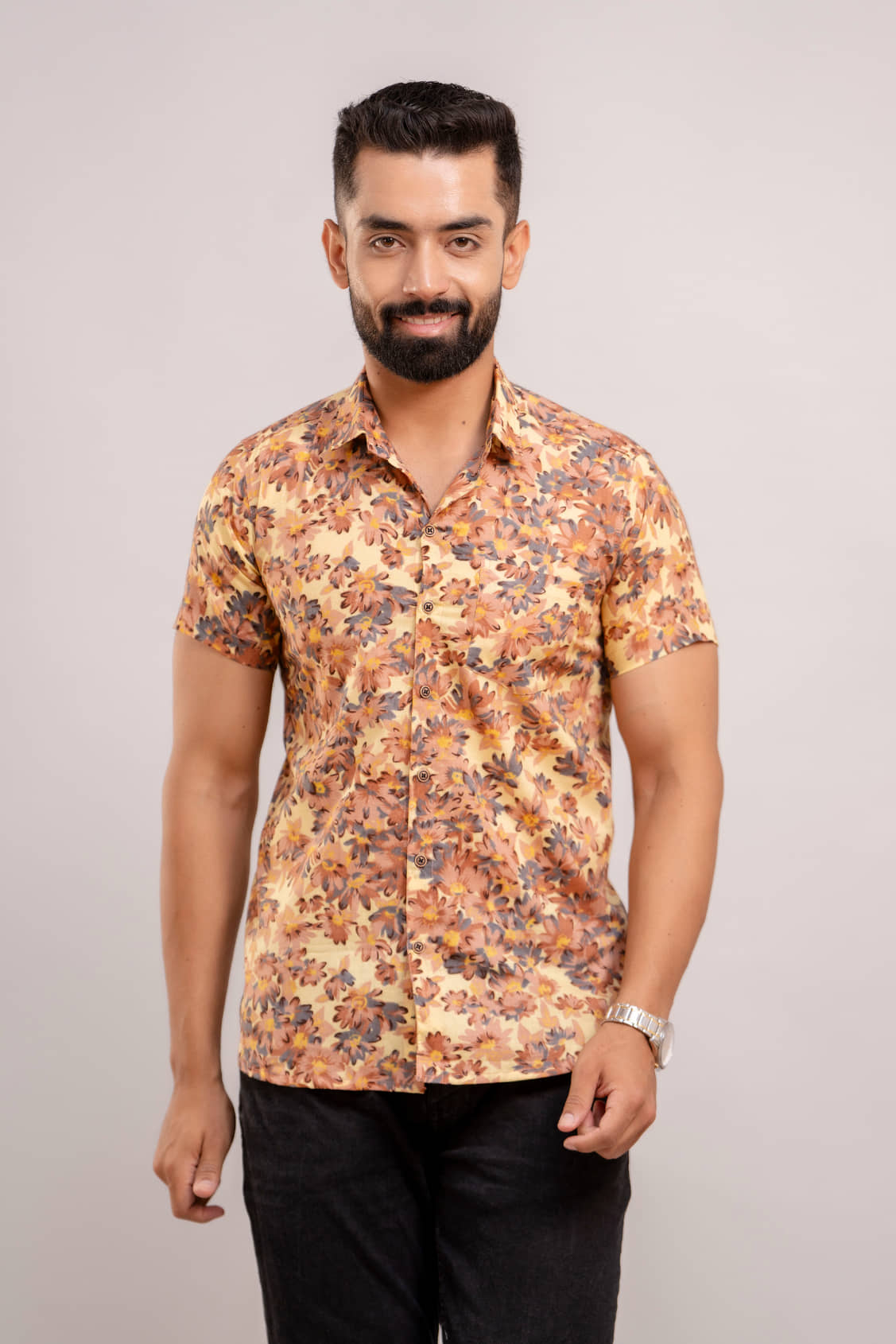 Frionkandy 100% Cotton Regular Fit Printed Half Sleeves Men's Casual Shirt - Yellow ( Pack of 1 )