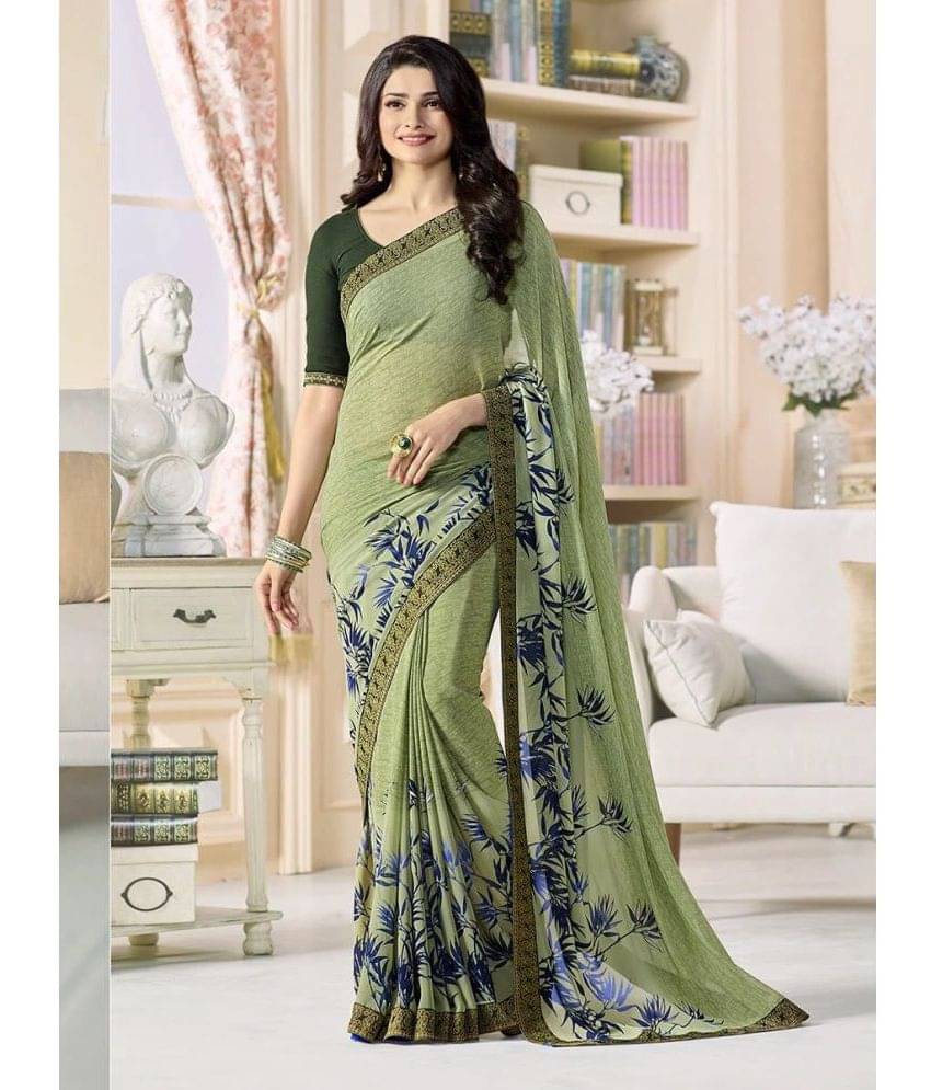 Gazal Fashions Georgette Printed Saree With Unstitched Blouse Piece ( Light Green )     			Gazal Fashions Georgette Printed Saree With Unstitched Blouse Piece ( Light Green )