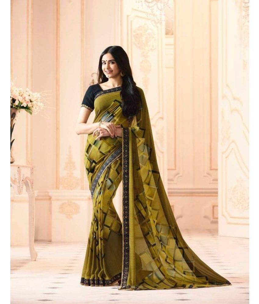     			Gazal Fashions Georgette Printed Saree With Unstitched Blouse Piece ( Mustard )