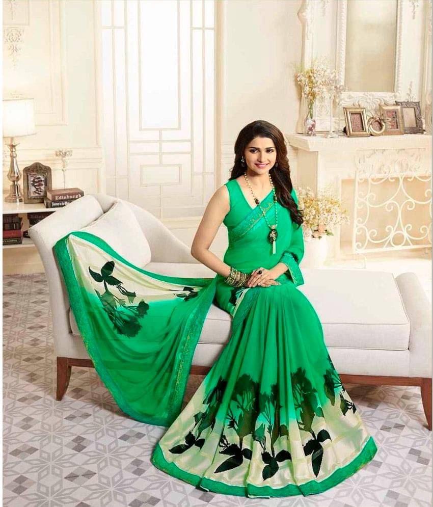     			Gazal Fashions Georgette Printed Saree With Unstitched Blouse Piece ( LightGreen )