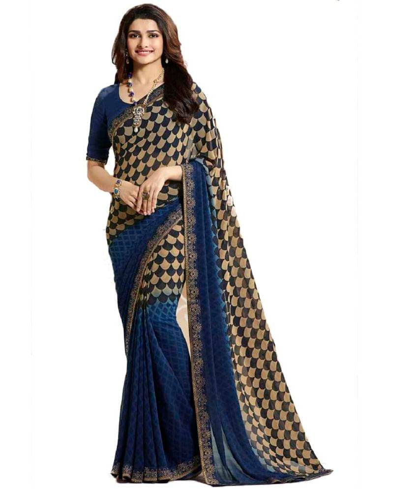 Gazal Fashions Georgette Printed Saree With Unstitched Blouse Piece ( Beige ) Gazal Fashions Georgette Printed Saree With Unstitched Blouse Piece ( Beige )