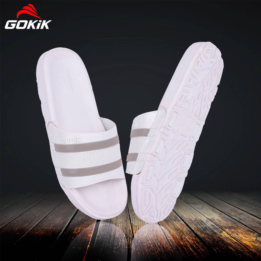     			Gokik Off White Men's Slide Flip Flop