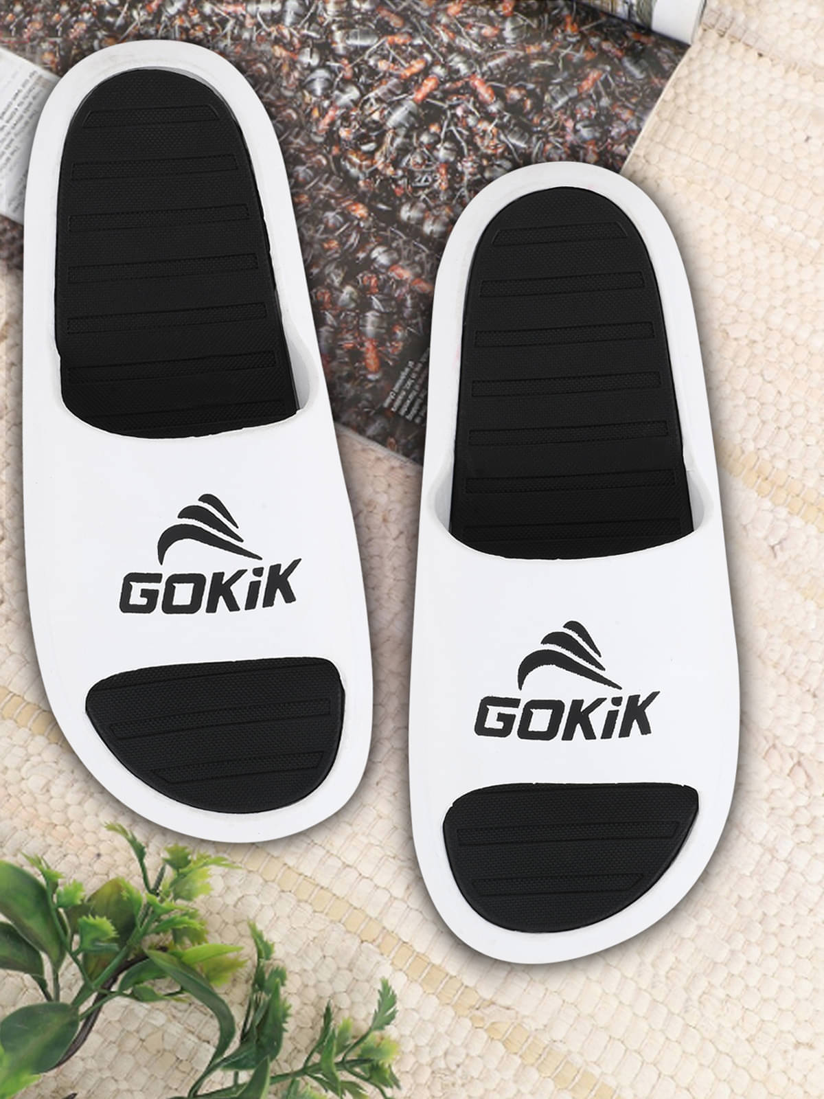     			Gokik Off White Men's Slide Flip Flop
