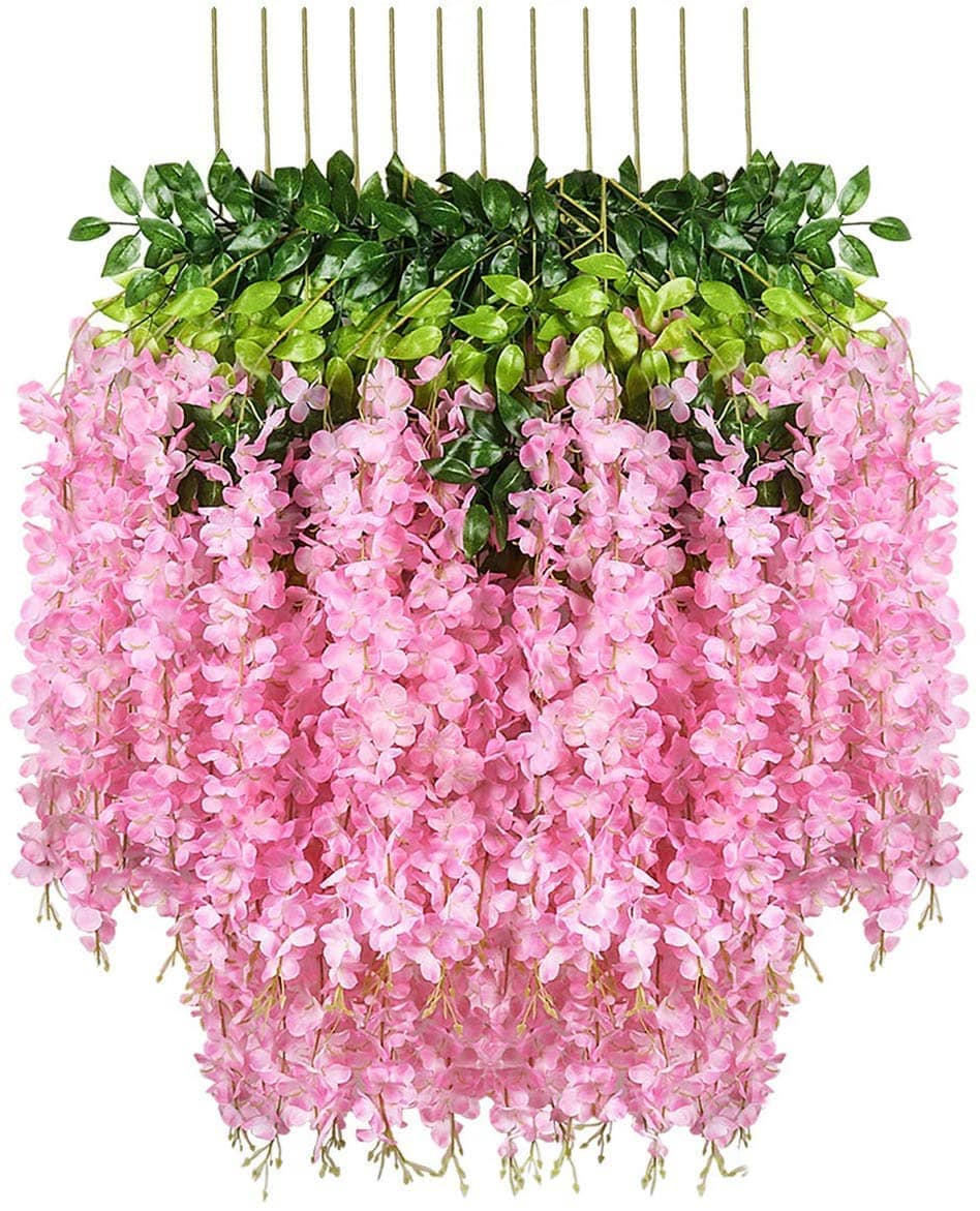Green plant indoor - Pink Wild Artificial Flowers Bunch ( Pack of 12 )
