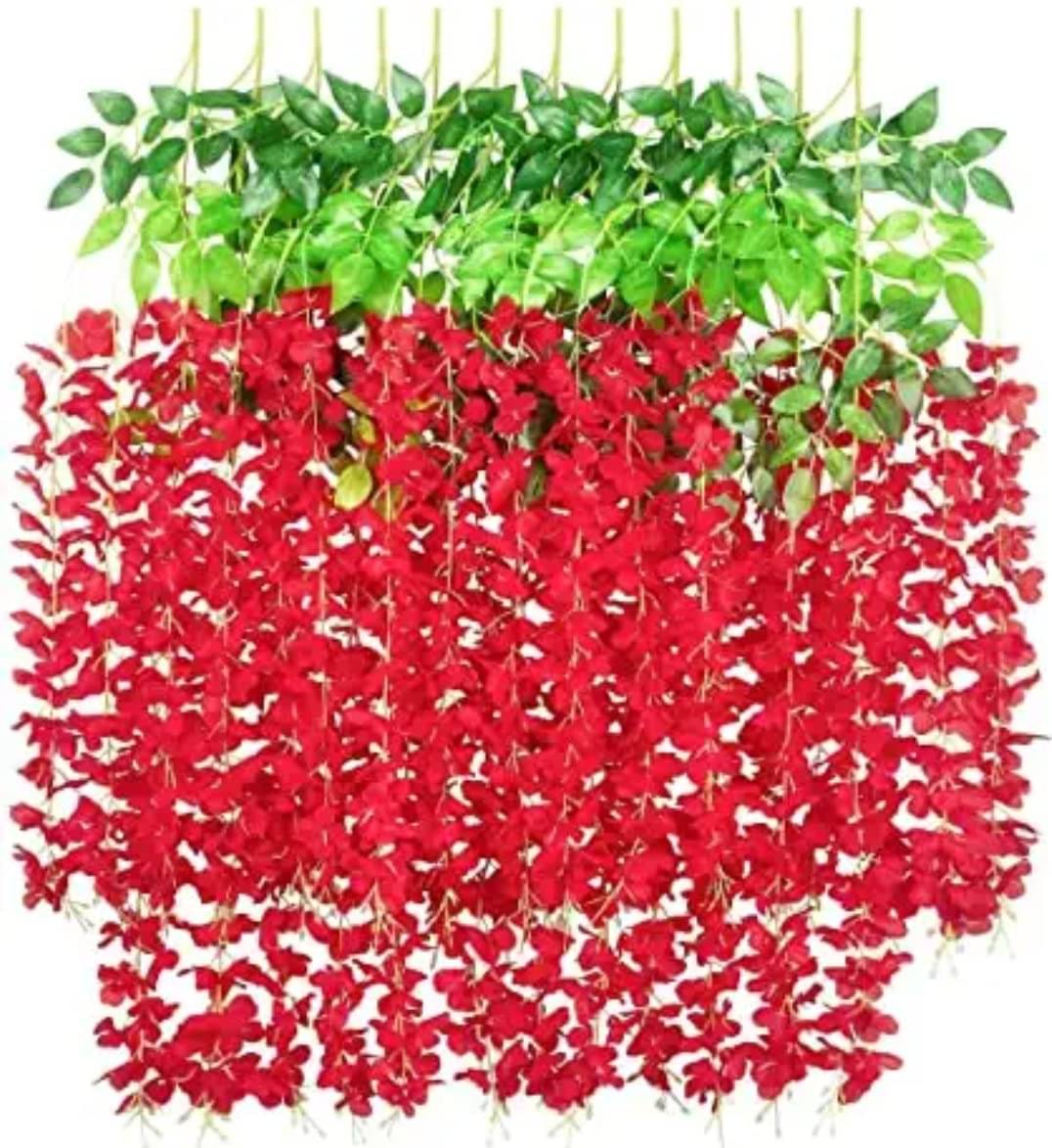     			Green plant indoor - Red Wild Artificial Flowers Bunch ( Pack of 12 )