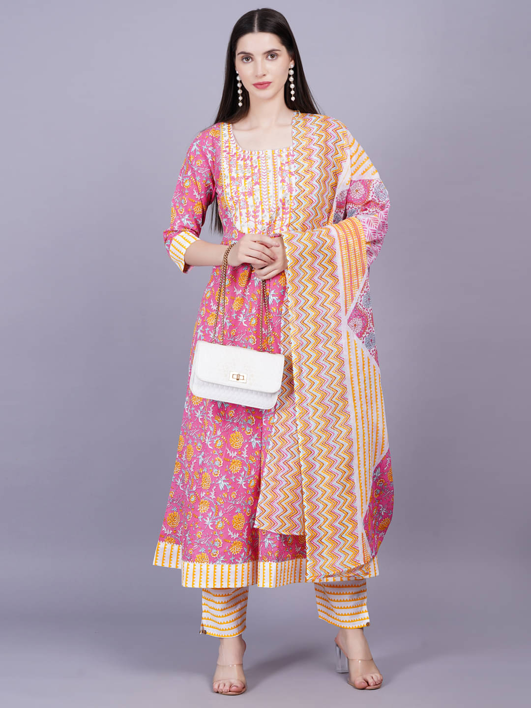     			HIGHLIGHT FASHION EXPORT Cotton Printed Kurti With Pants Women's Stitched Salwar Suit - Pink ( Pack of 1 )