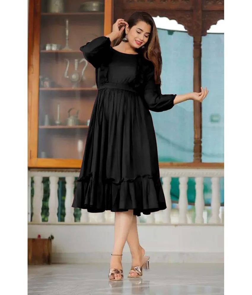     			JASH CREATION Women Polyester Solid Fit & Flare Dress ( Black )