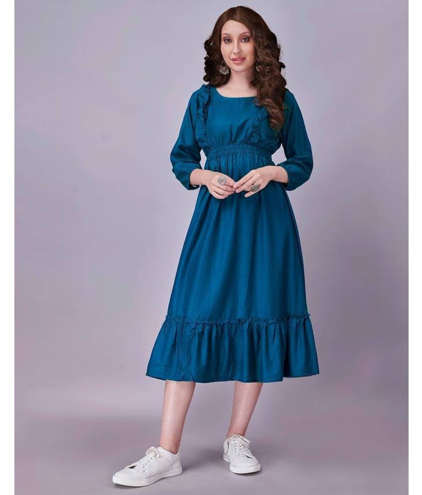 JASH CREATION Polyester solid Midi Women's Fit & Flare Dress - Blue ( Pack of 1 ) JASH CREATION Polyester solid Midi Women's Fit & Flare Dress - Blue ( Pack of 1 )